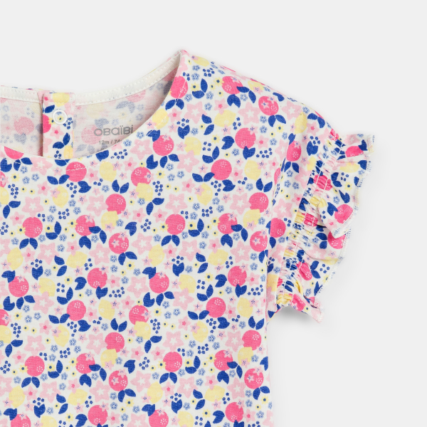 تيشيرت برسوم فواكه من القطن الفاخر، باللون الوردي، للفتيات الصغيرات